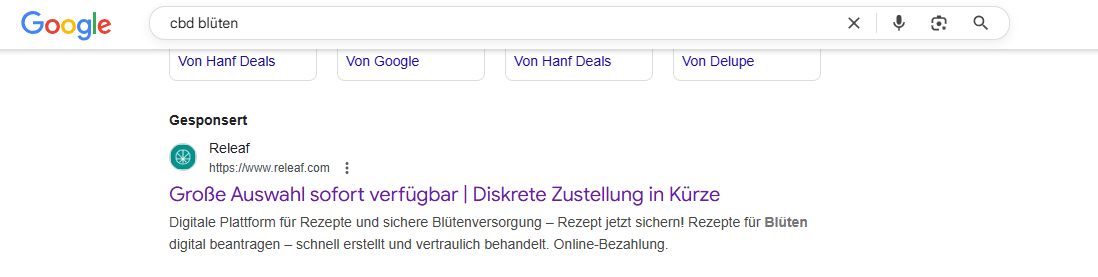 Cannabis Google Ads von Releaf