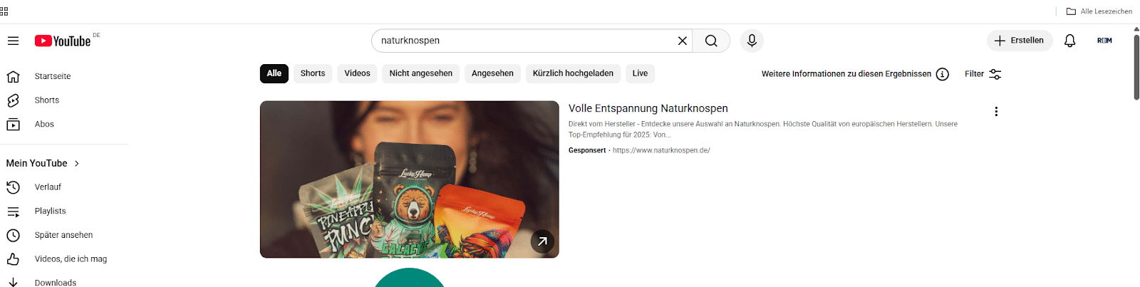 Google Ads Cannabis auf YouTube